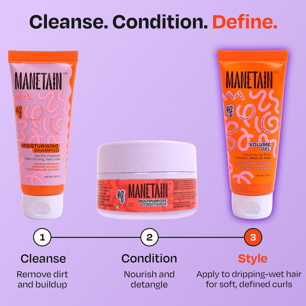 MANETAIN Volume Curl Gel 50ml for Curly & Wavy Hair | Flaxseed Curl Defining Gel with Medium Hold | Anti-Frizz & Moisturizing Styling Gel | Lightweight, CG-Friendly Hair Gel for Defined Curls