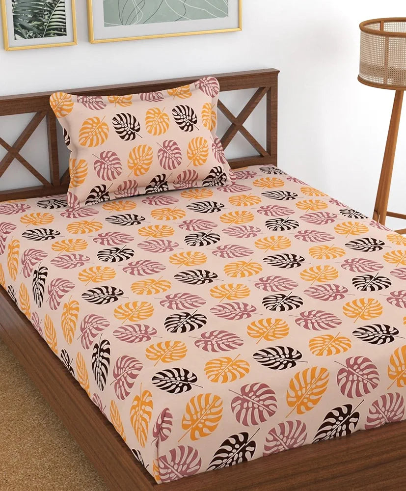 Homefab India 180 TC Microfiber Single BedSheet with 1 Pillow Cover Orange