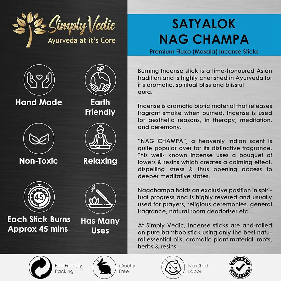 Simply Vedic Nag Champa Incense Sticks with Holder – 135 Hand-Rolled Natural Agarbatti