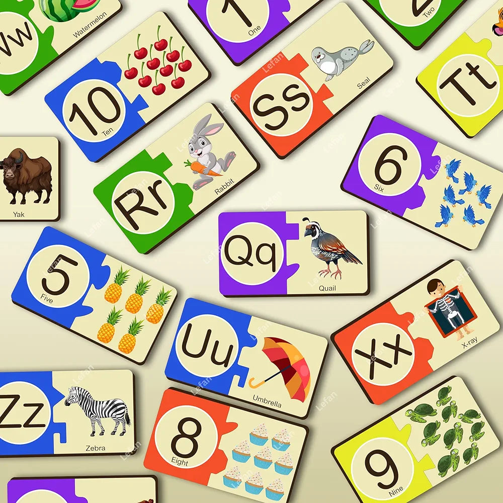 Lefan Alphabet and Number Block Joint Puzzle Wooden Jigsaw Puzzle Toy for Toddlers – Learn A-Z & 1-10 Matching Blocks – Educational Montessori Learning Toy for Kids Age 2 3 4 5 6 Years