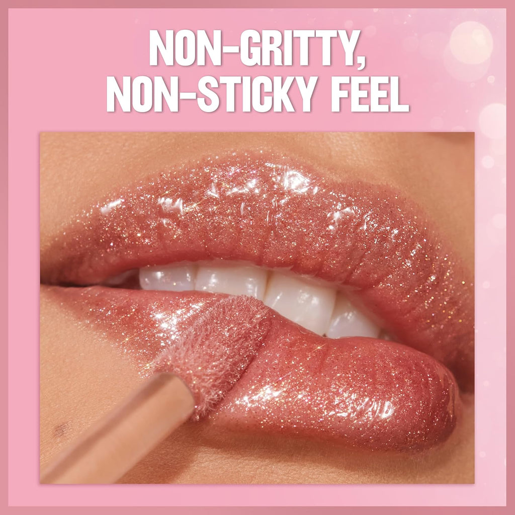 REVLON Super Lustrous Glimmer Gloss, Non-Sticky Lip Gloss, High-Shine Finish, Plant-Based Glitter, 005 Glazed Almond, 3.8 ml