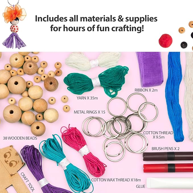 Chalk and Chuckles Keychain Dolls - Art and Craft Kit | Make 15 Keychains | Diy Creative Toys for Kids