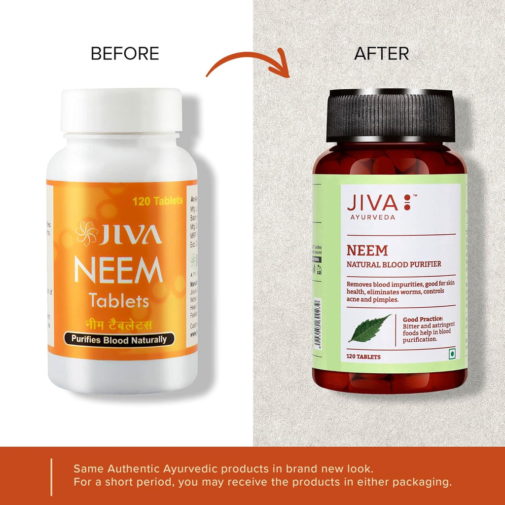 Jiva Neem Tablet - 120 Tablets | 100% Ayurvedic Formulation Purifies Blood, Treats Urinary Disorders | Pacifies Pitta And Kapha Doshas | Promotes Healthy Skin