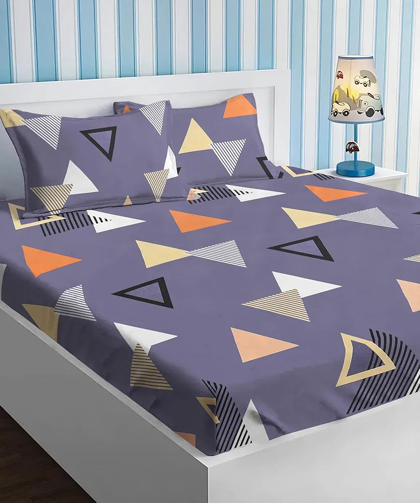 Homekart Premium Cotton Elastic Fitted Bedsheets with 2 King Size Pillow Covers Double Bed Abstract Blue and Orange 200 tc 220 tc