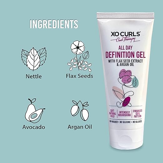 XO Curls All Day Definition Gel with Flax Seed & Argan Oil a Curly Hair - 100 ml