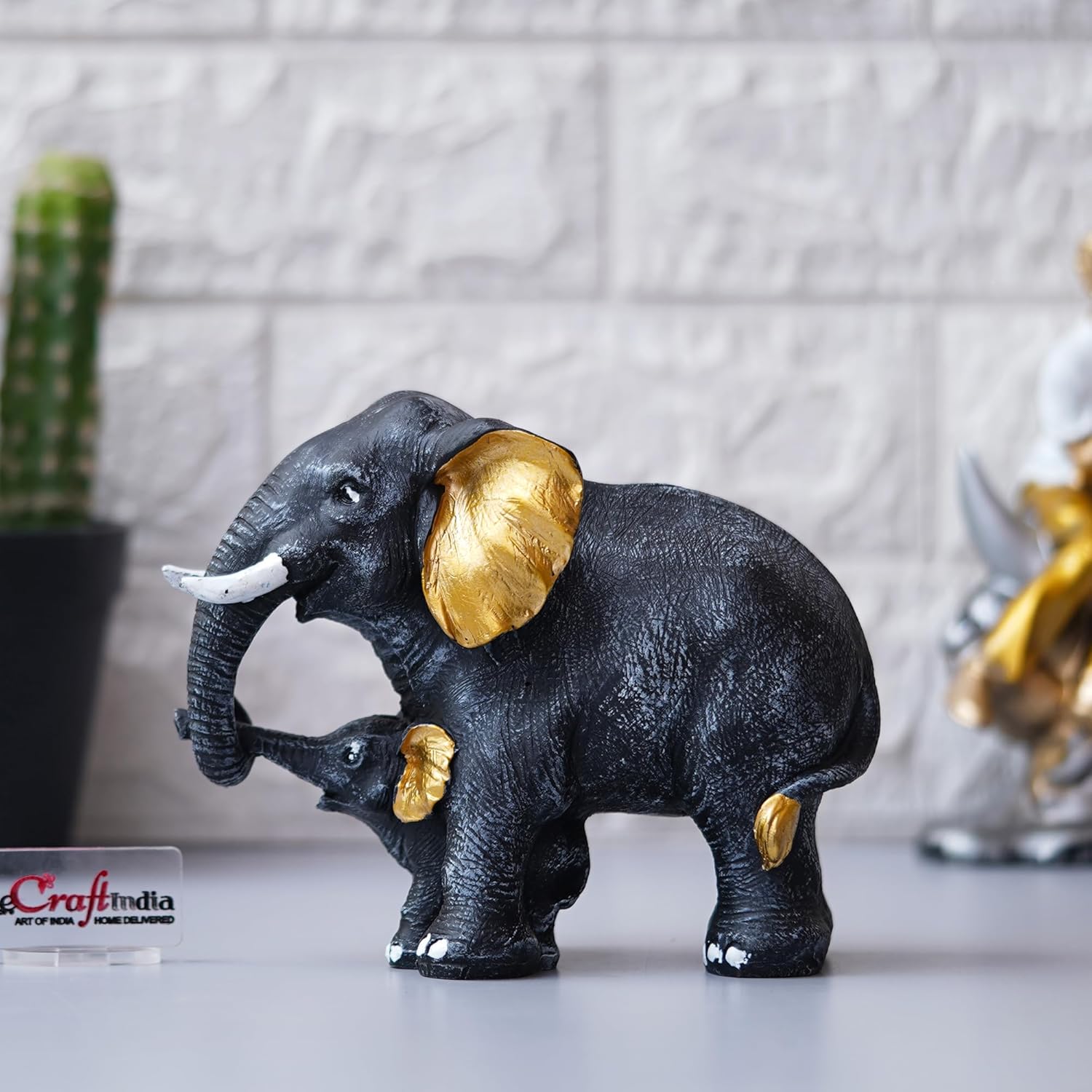 Ecraftindia Set of 2 Elephant With Baby Elephant Statues Animal Figurines Decorative Showpiece
