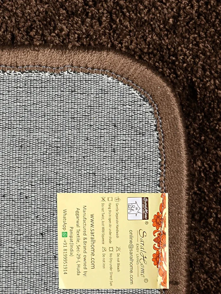 Saral Home Neo Shaggy Yarn Anti-Skid Round Mats Colour Brown