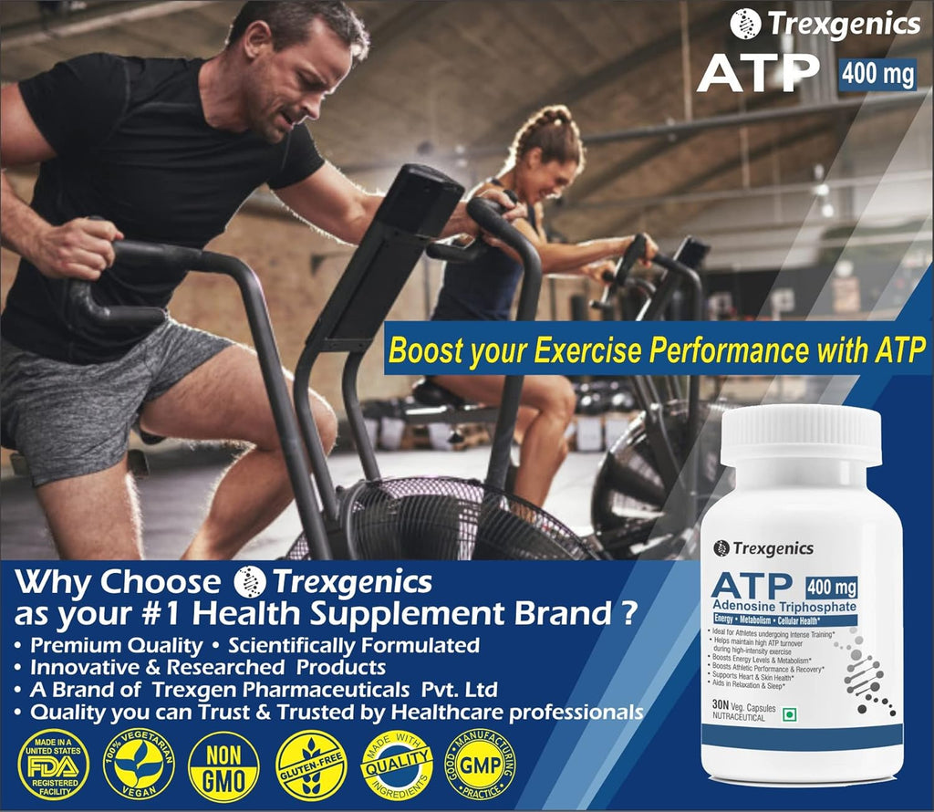 Trexgenics ATP Adenosine Triphosphate 400 mg Energy, Metabolism, Endurance, Cellular Health VEGAN & NON-GMO (30 Vcaps) (Pack of 1)