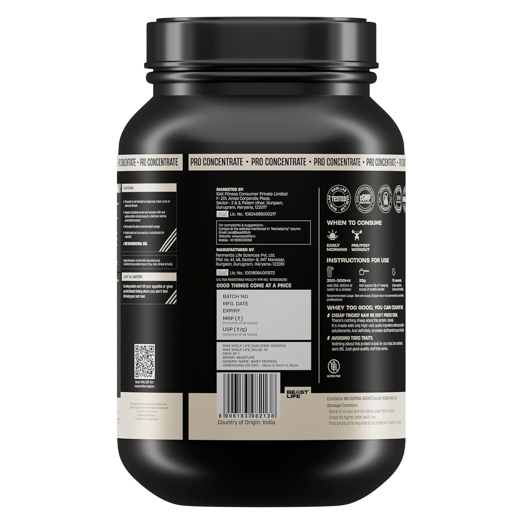 BeastLife Pro 100% Whey Protein Powder| 2 Lbs | Butterscotch Flavor | Muscle Growth & Recovery|Fast Absorbing, No Bloating |Ultrasorb Tech For Fast Digestion|NABL Lab Certified | 24g Protein, 5.3g BCAA