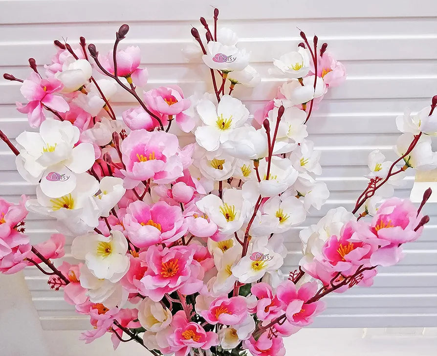 Artificial Flowers Bunch for Decoration Cherry Blossom Ideal for vase Without vase White Pink