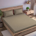 Trance Home Linen 300TC Premium Jacquard Weave Fitted Bedsheet for King Size Bed with 2 Pillow Cover 100% Cotton Skin Friendly 78 x 72 Inches Colour Mocha