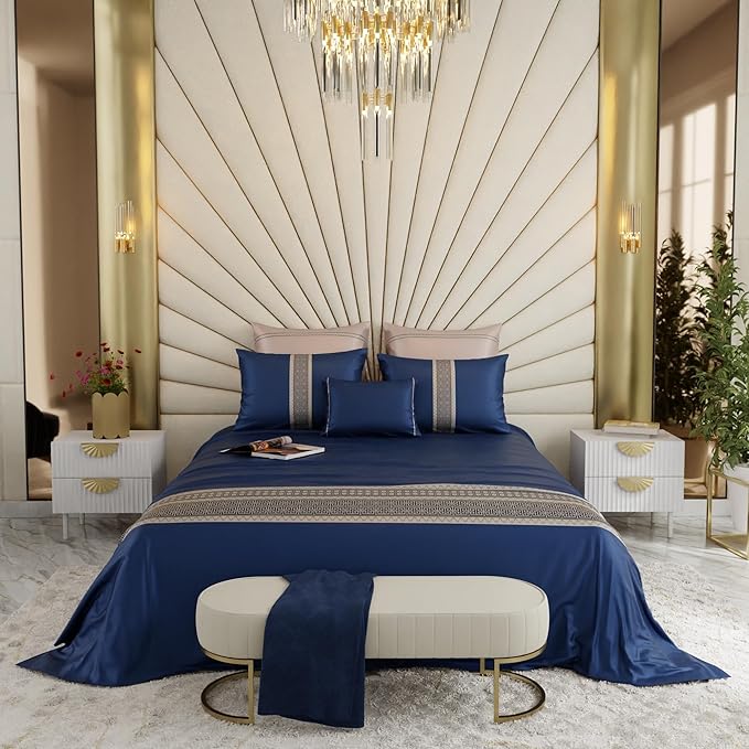 Stoa Paris Crown of Versailles 6 Piece Bedsheet Set Colour Navy