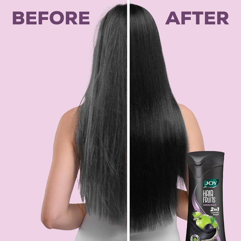 Joy Hair Fruits Shining Black Conditioning Shampoo Enriched with Amla & Black Grapes, 340 ml