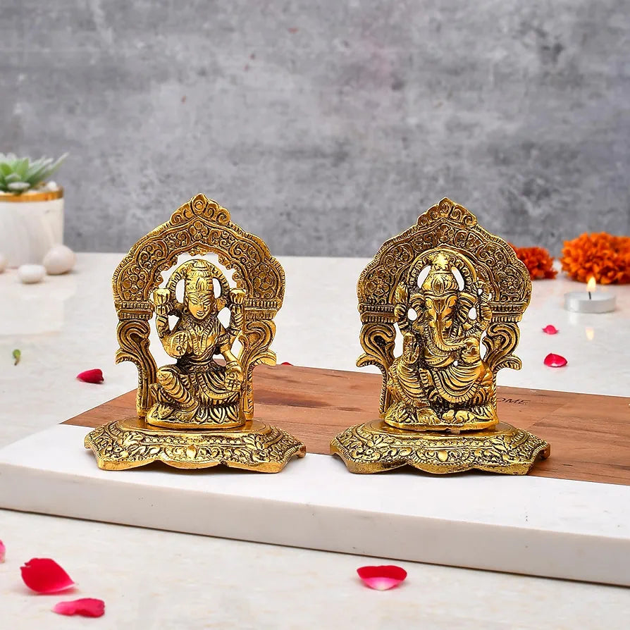 Metal Laxmi Lakshmi Ganesh with Velvet Box Packing