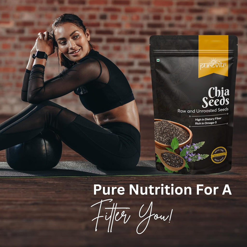 Purevitr Chia Seeds | 200g | Raw Chia Seeds for eating | Protein Rich Superfood | Immunity Booster, High in Calcium, Fiber & Antioxidants | Healthy Snacks | No Preservatives (Pack of 1)