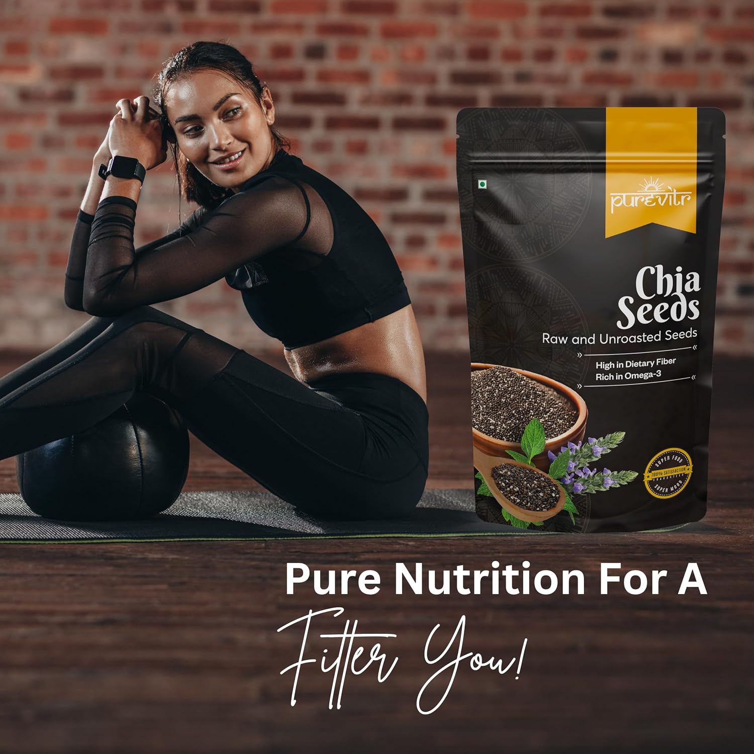 Purevitr Chia Seeds | 200g | Raw Chia Seeds for eating | Protein Rich Superfood | Immunity Booster, High in Calcium, Fiber & Antioxidants | Healthy Snacks | No Preservatives (Pack of 1)