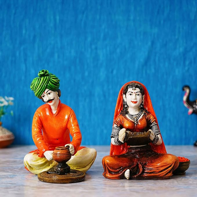 Ecraftindia Colorful Combo of Rajasthani Craftsmen and Lady Working Statue