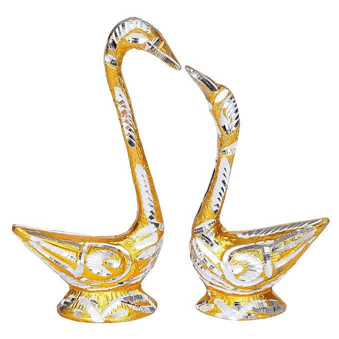 Ecraftindia Loving Golden Swan Couple Metal Handcrafted Decorative Figurine