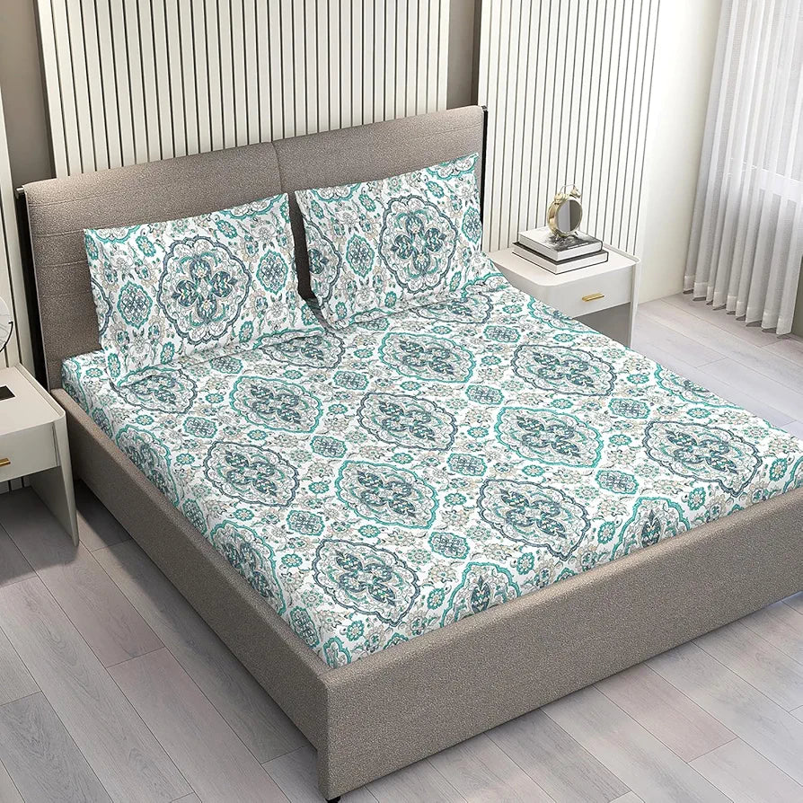 Layers Illuminating Homes Cotton Bedsheet Set for All Seasons Lightweight 140 TC Queen Size Blue Paisley