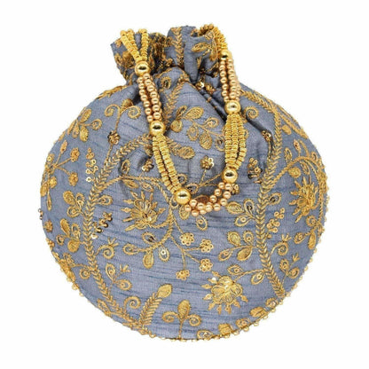 Ethnic Clutch Silk Potli Batwa Pouch Bag with Metal Bead work Gift