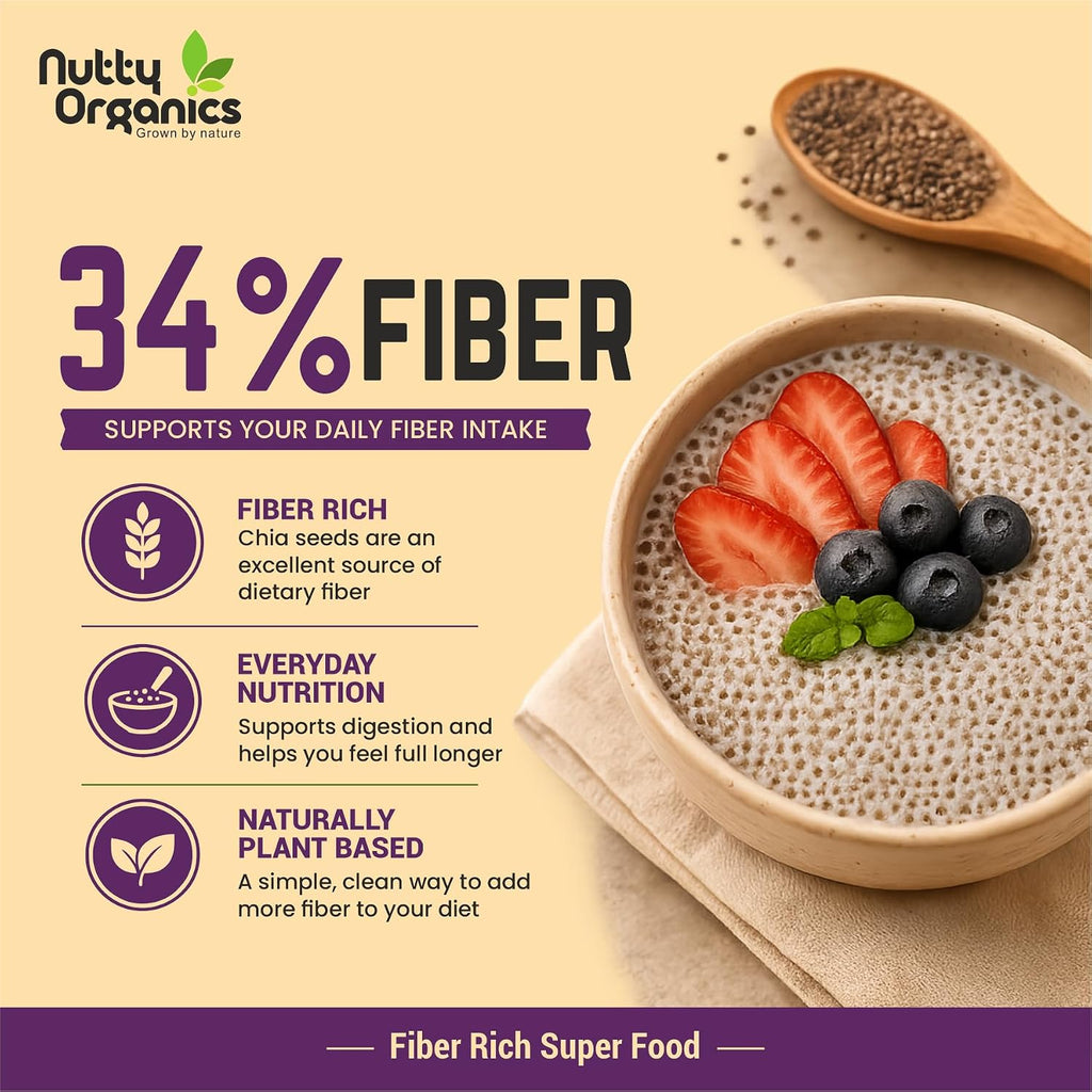 NUTTY ORGANICS Chia Seeds | Clean Chia Seeds for Eating | Seeds for Weight Management- Rich in Calcium, Protein & Fiber, Healthy Snacks