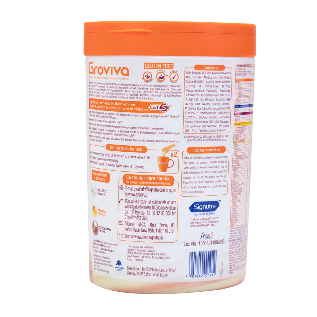 Groviva Milk Protein Powder for Kids 2-6 years Strawberry - 400 gms Jar