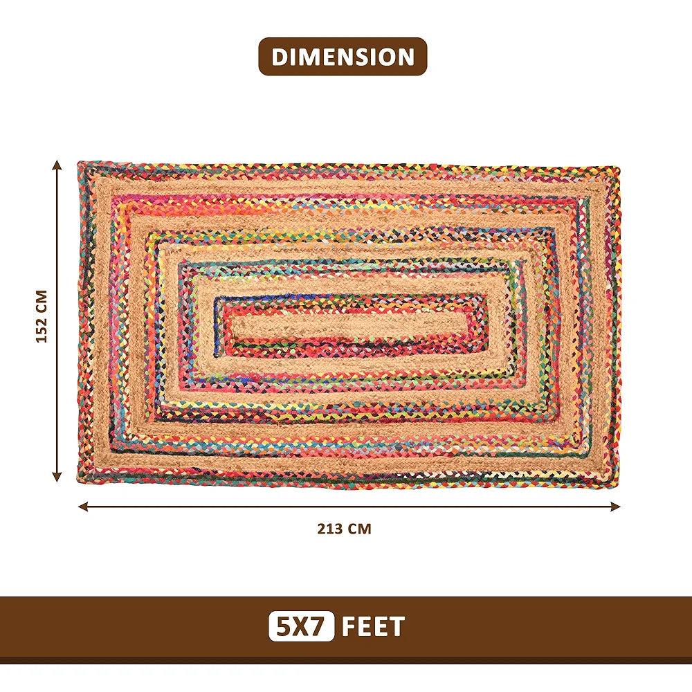 Kuber Industries 5x7 Feet Anti-Skid Satranji Jute Rug & Carpet for Home & Bedroom Sea Green