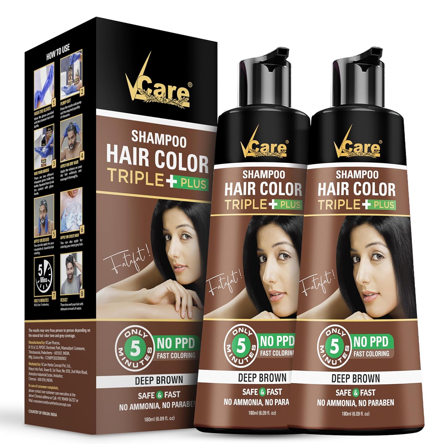 VCare Shampoo Hair Colour Shampoo - 180 ml (Pack of 2)