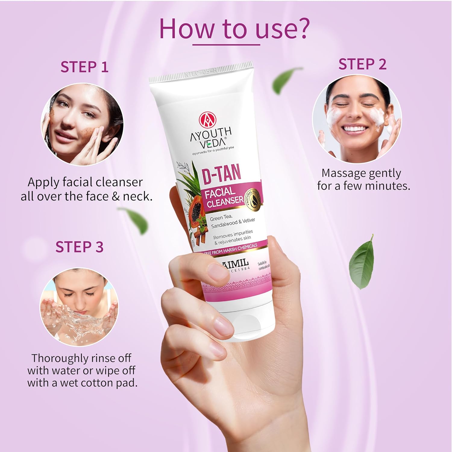 Ayouthveda D-Tan Facial Cleanser for Tan Removal & Skin Brightening | Helps Clean Dirt & Impurities | Enriched with Papaya, Lemon, Aloe Vera & Cucumber | Net Qty.- 100g