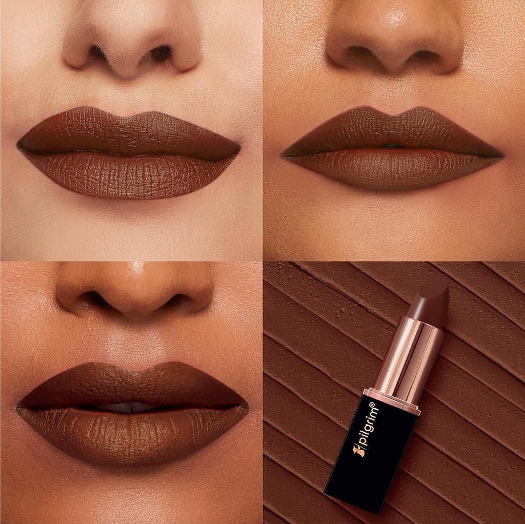 Pilgrim Matte Me Up Bullet Lipstick 4.2g | Creamy, Lightweight, Bold, Non Drying | SPF 30 | Enriched With Hyaluronic Acid & Spanish Squalane | Lipstick for dusky skin tone | Chocolate Tease -32