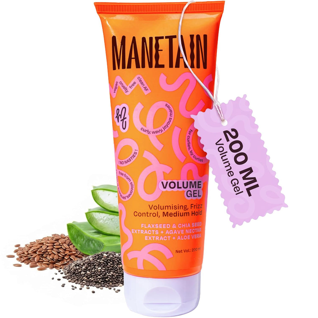 MANETAIN Volume Curl Gel 200ml for Curly & Wavy Hair | Flaxseed Curl Defining Gel with Medium Hold | Anti-Frizz & Moisturizing Styling Gel | Lightweight, CG-Friendly Hair Gel for Defined Curls