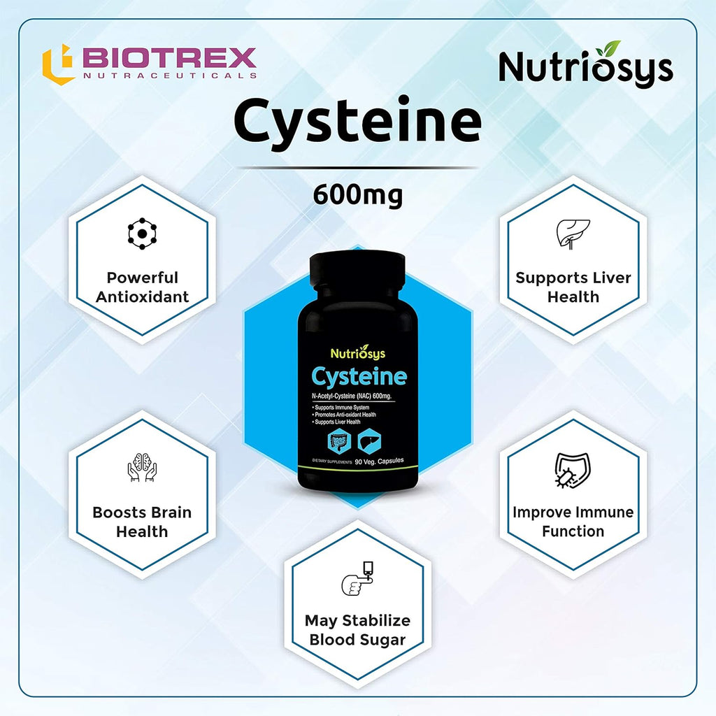Nutriosys Cysteine 600mg (90 Veg Capsules), Supports immune system