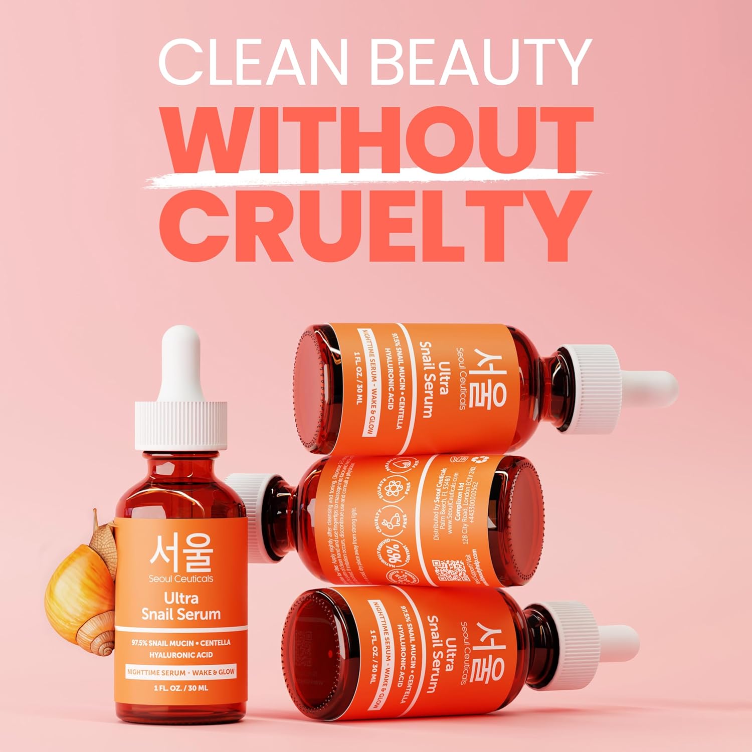 SeoulCeuticals Korean Snail Mucin Serum â€“ 97.5% Snail Serum with Hyaluronic Acid & Centella â€“ Anti Wrinkle & Anti Aging Serum for Face â€“ K Beauty Night Skincare - 30ml