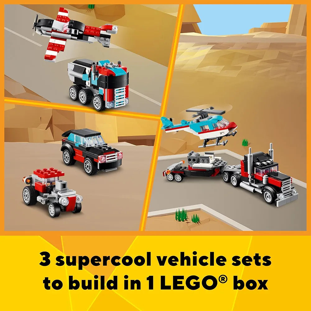 Lego Creator Flatbed Truck with Helicopter Vehicle Toy 3in1 Set 31146