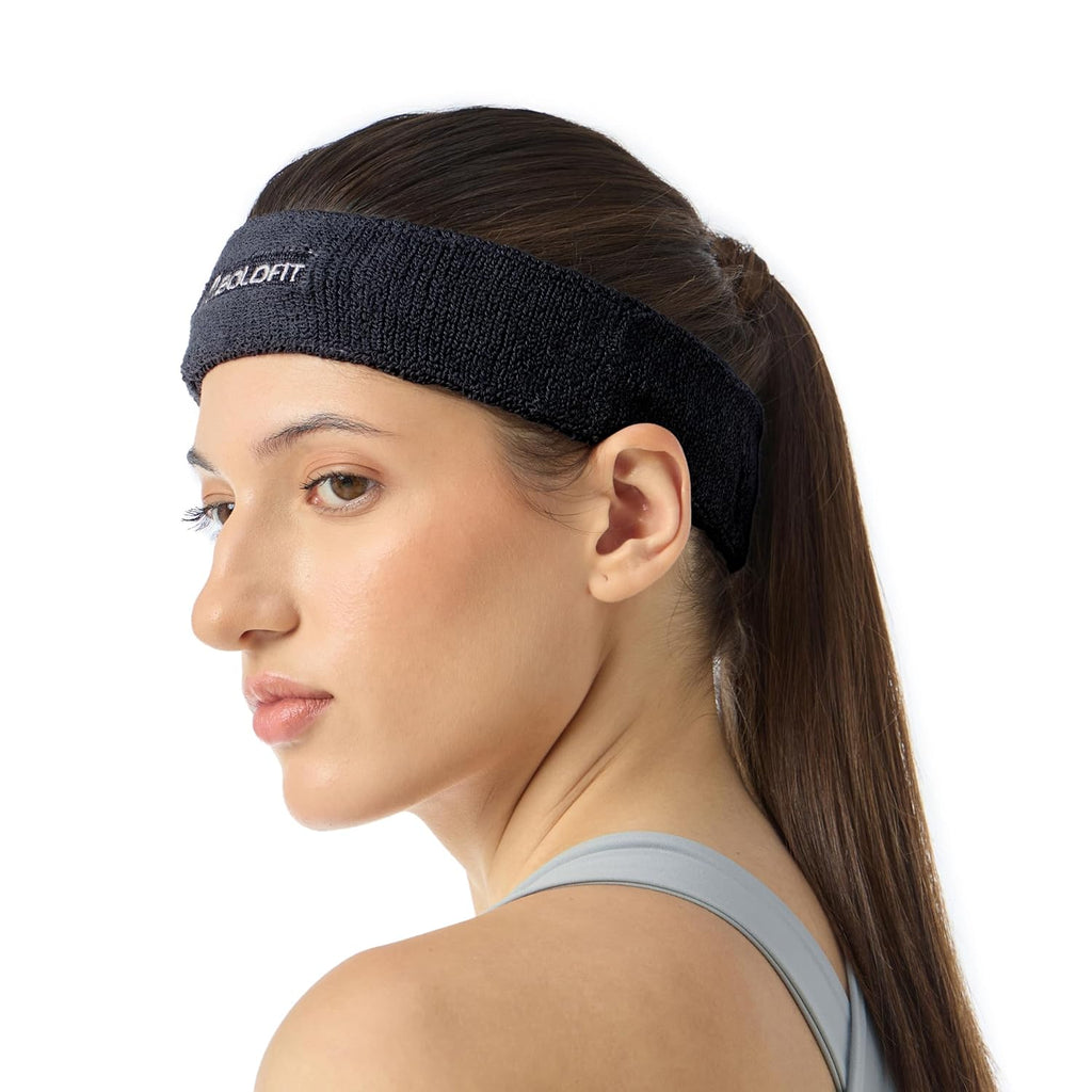 Boldfit Gym Headband for Men and Women - Sports Headband for Workout & Running, Breathable, Non-Slip Sweat Head Bands for Long Hair (Black)