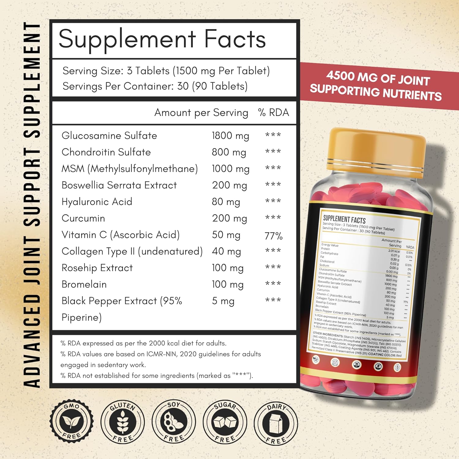 ANUPURAK Glucosamine Chondroitin MSM Tablets | 4500mg | 11 Actives Joint Support Supplement : Collagen Type II, Hyaluronic Acid & Boswellia | Knee Mobility, Cartilage & Joint Health | 90 Tablets (30 Days)