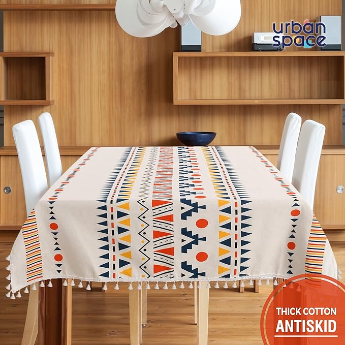 Urban Space Cotton Dining Table Cover 4 Seater Printed Cotton Table Cloth Colour Ikat