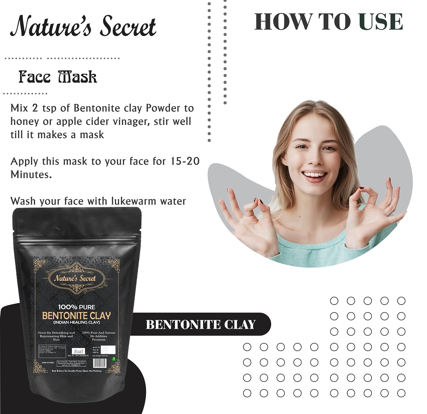 Nature's Secret Bentonite Clay Powder Organic for Clay Mask Detox, Brown, 250 g