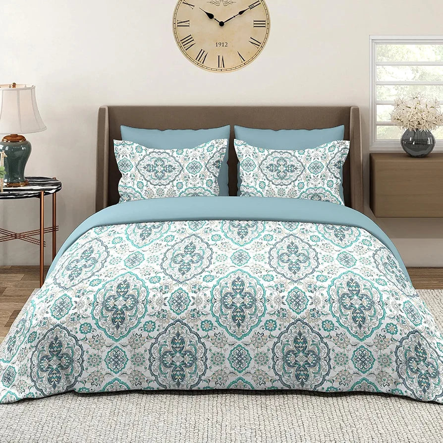 Layers Glory Cotton Bedsheet Set for All Seasons Lightweight 144 TC Queen Size Blue Water