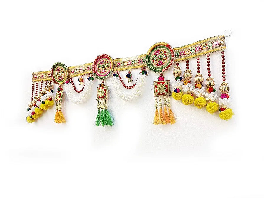 CraftVatika Embroidery Work Toran Hanging Bandhanwar Marigold Flower with Floral Handmade Design 3 Ft Length 91.44CM