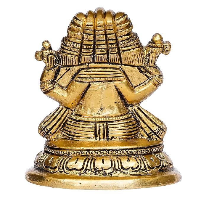 Ecraftindia Handcrafted Golden Brass Panchmukhi Lord Ganesha Idol | Hindu God Idol | Home Decor | Puja Room
