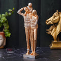Ecraftindia Golden Beloved Family of Husband, Wife, and Kid on Father's Shoulder Human Figurines Decorative Showpiece