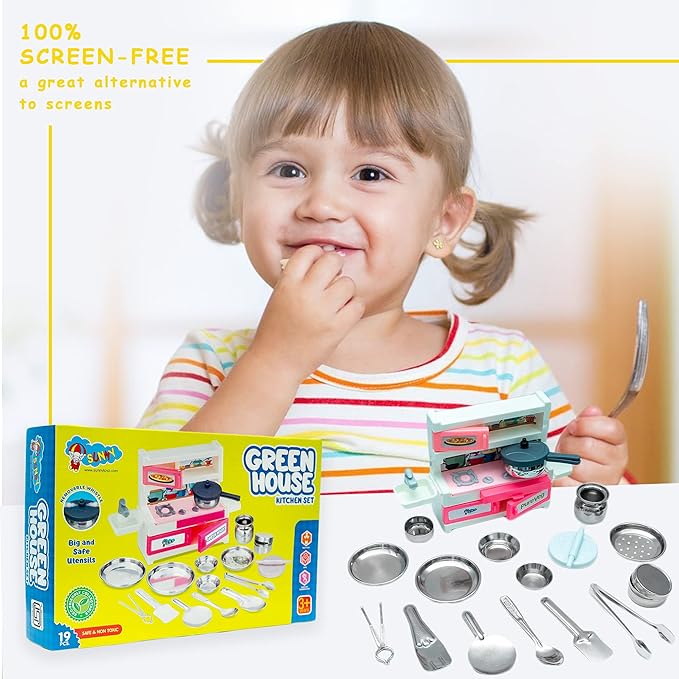 Ratna's Green House 19 Pieces Kitchen Set for Kids | A Perfect Roleplay Pretend Play Kitchen Play Set for Kids
