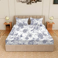 Trance Home Linen Skin Friendly 100% Cotton Printed Fitted Bedsheet for Queen Size Bed with 2 Pillow Cover Premium 180TC Colour Blue Pathway