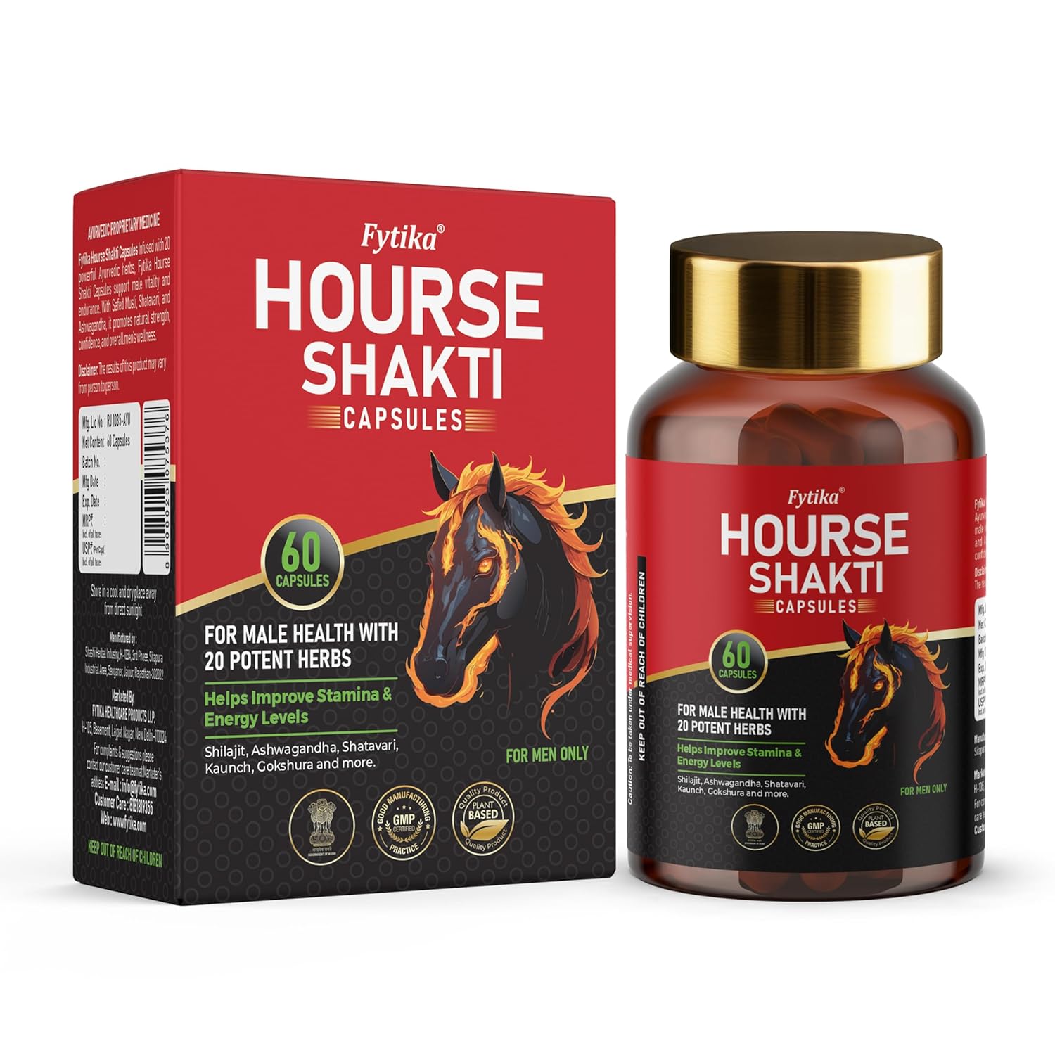 Fytika Horse Shakti Capsules | 20 Potent Ayurvedic Herbs | For Menâ€™s Strength, Stamina & Daily Vitality | 60 Capsules