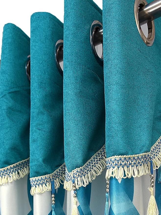 Cortina 2 Piece Abstract Design Panel Eyelet Polyester Door Curtains | 7 Feet | Blue