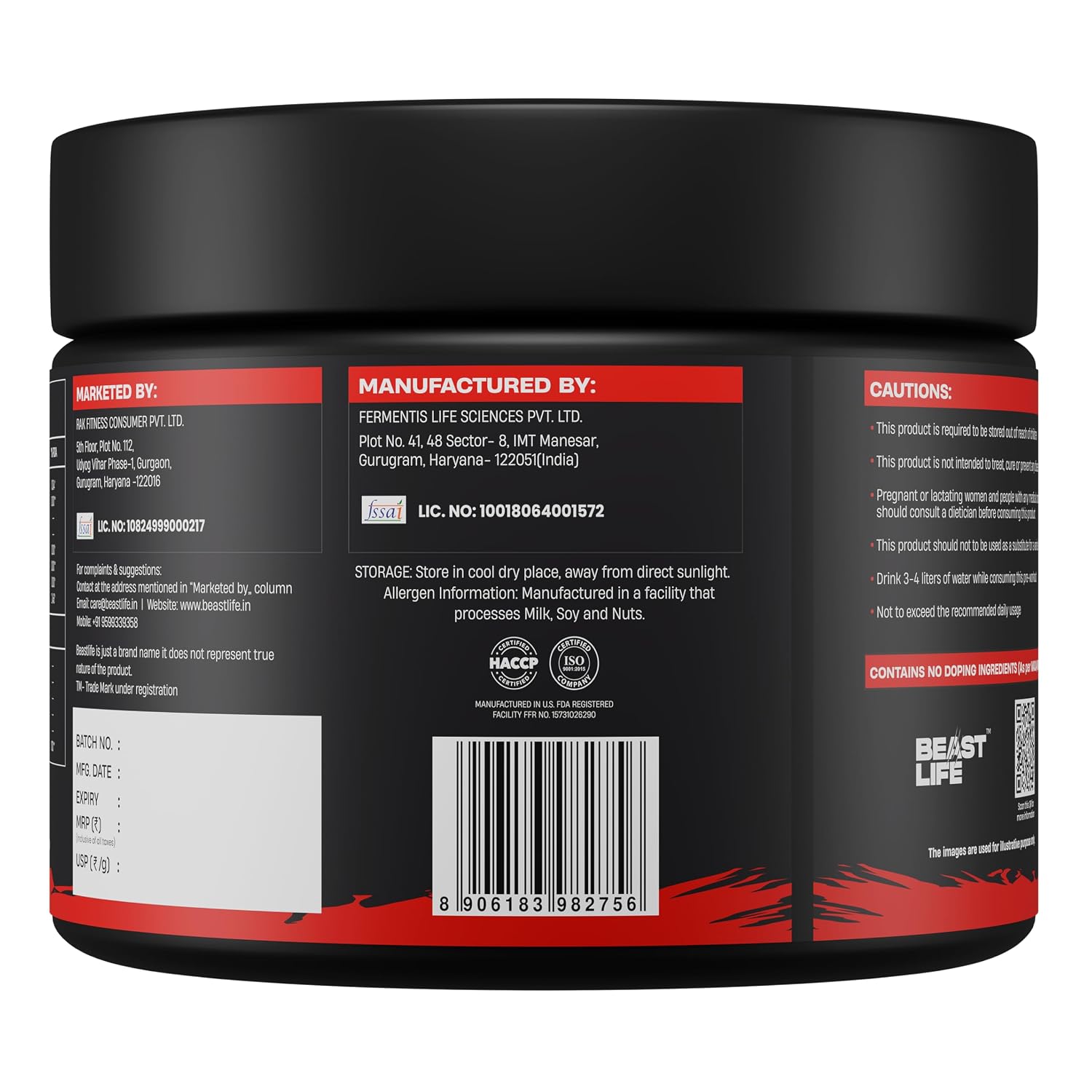 Beastlife Pre-Workout | 105 gm | Fruit Punch Flavor | Boosts Pump & Energy | Speeds Up Recovery | 2000 mg Citrulline | 2500 mg Beta-Alanine | 200 mg Caffeine | 500 mg Betaine