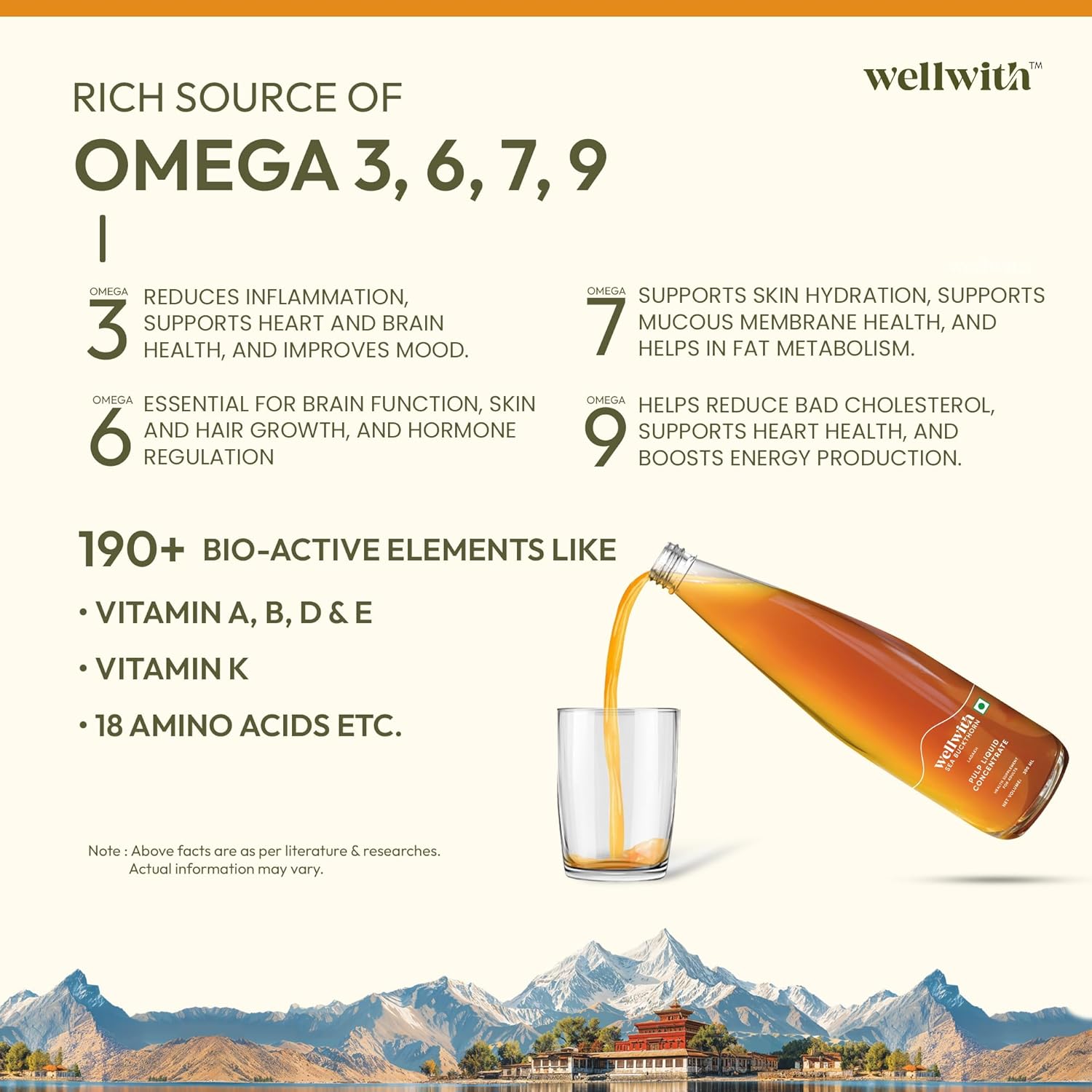 Wellwith by Ayuzera Himalayan Seabuckthorn Pulp Juice 300ml | Cold Pressed Daily Wellness Drink | Natural Vitamin C, Omegas & Antioxidants | For Immunity, Skin Radiance & Gut Wellness
