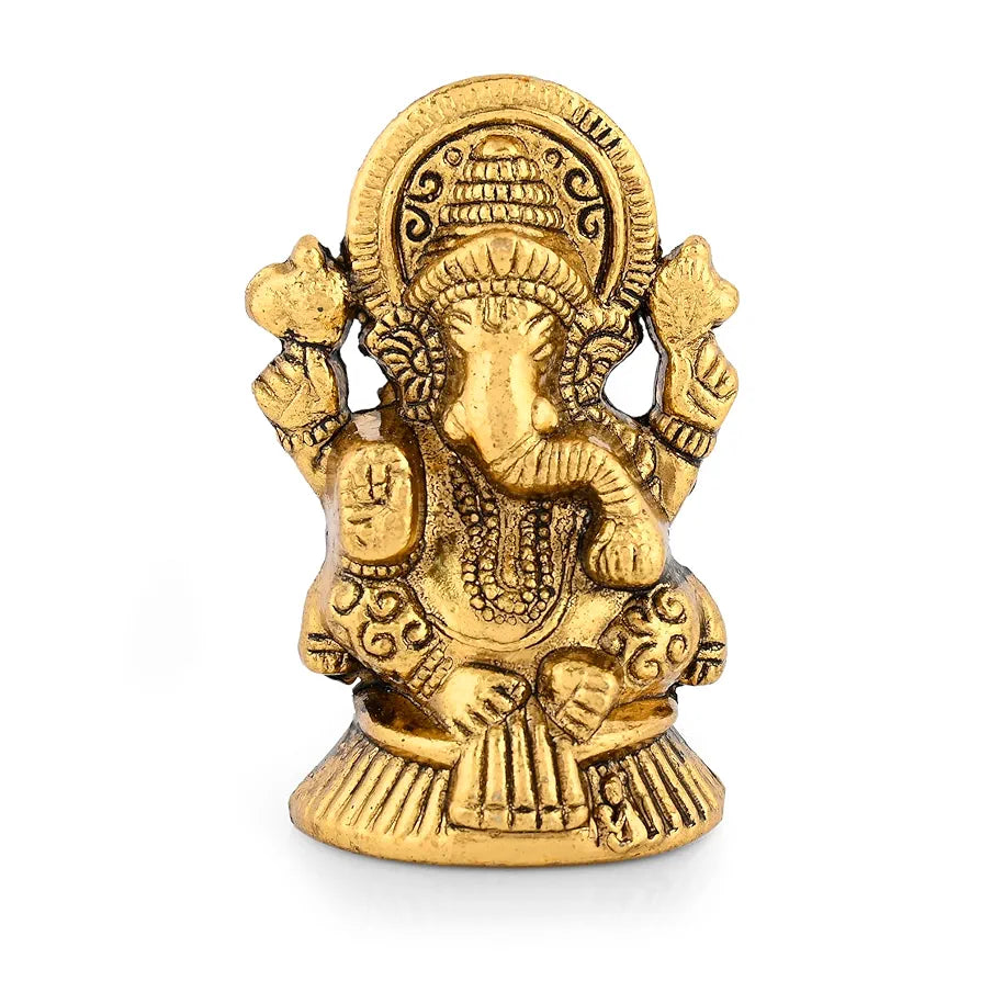 Ganesha Idol Showpiece Aluminum Golden Finish Ganesha Idol