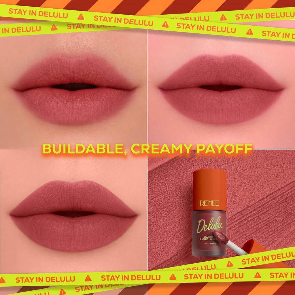 RENEE Delulu Blurring Matte Liquid Lipstick - Mauve Main Ex | Buildable Formula with Rich PayOff | Blurs Lip Lines, Glides Smoothly, Long-Lasting Up To 10 Hours | With Jojoba Oil | 4ml
